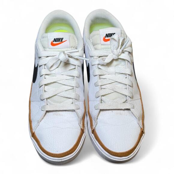 US 10 Nike Court Legacy Low – White/Black Tan Canvas Trim Leather - Picture 1 of 8